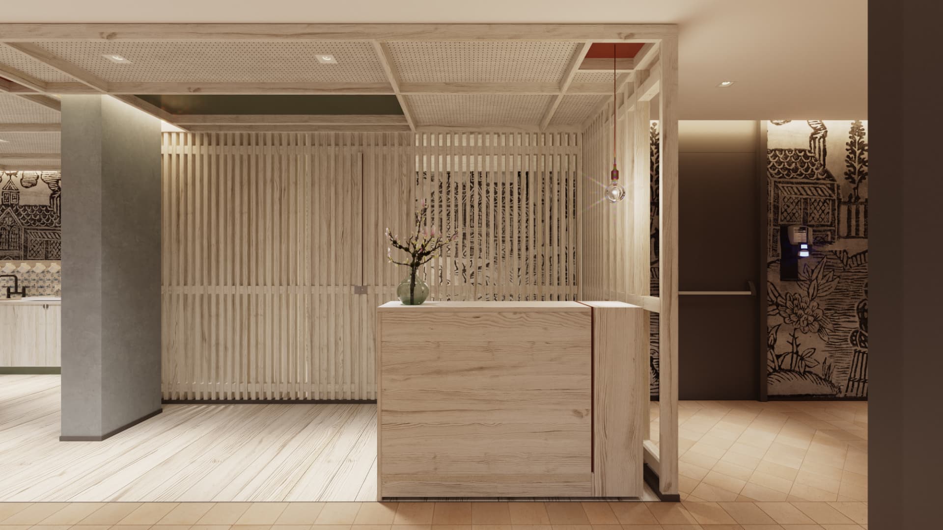 Wood-paneled lobby at 406 Lefferts Square